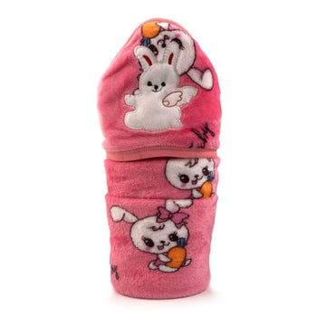Uber World Newborn Baby Blanket with Hood/Infant AC Blanket/Baby Wrapper/Flannel Baby Blanket for 09 Months (70x70cm) Pack of 1