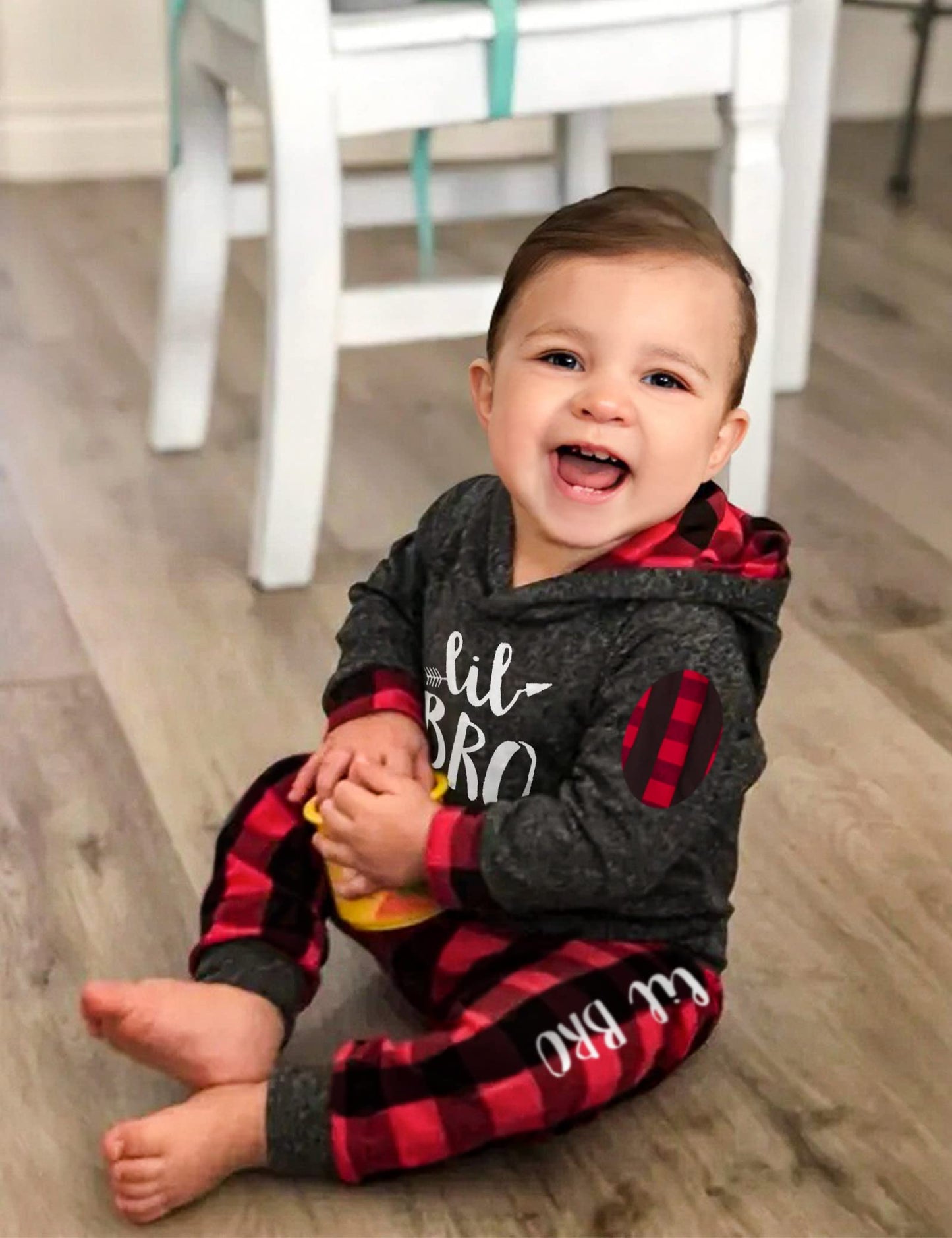 Fommy Baby Boy Clothes 12-18 Months Little Brother Letter Print Long Sleeve Hoodies +Plaid Long Pants 2Pcs Outfits Baby Boy Stuf