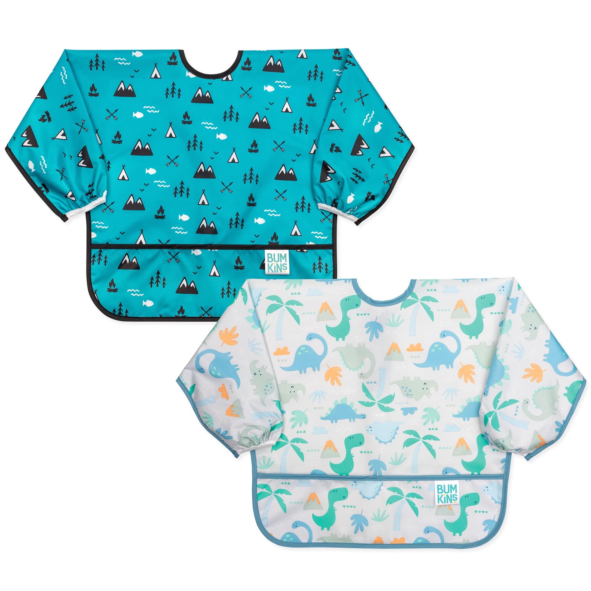 Bumkins - Sleeved Bib - For Boys & Girls, Babies & Toddlers 6-24 Months - Lightweight, Durable, Waterproof -Long Sleeve Bib -Cat