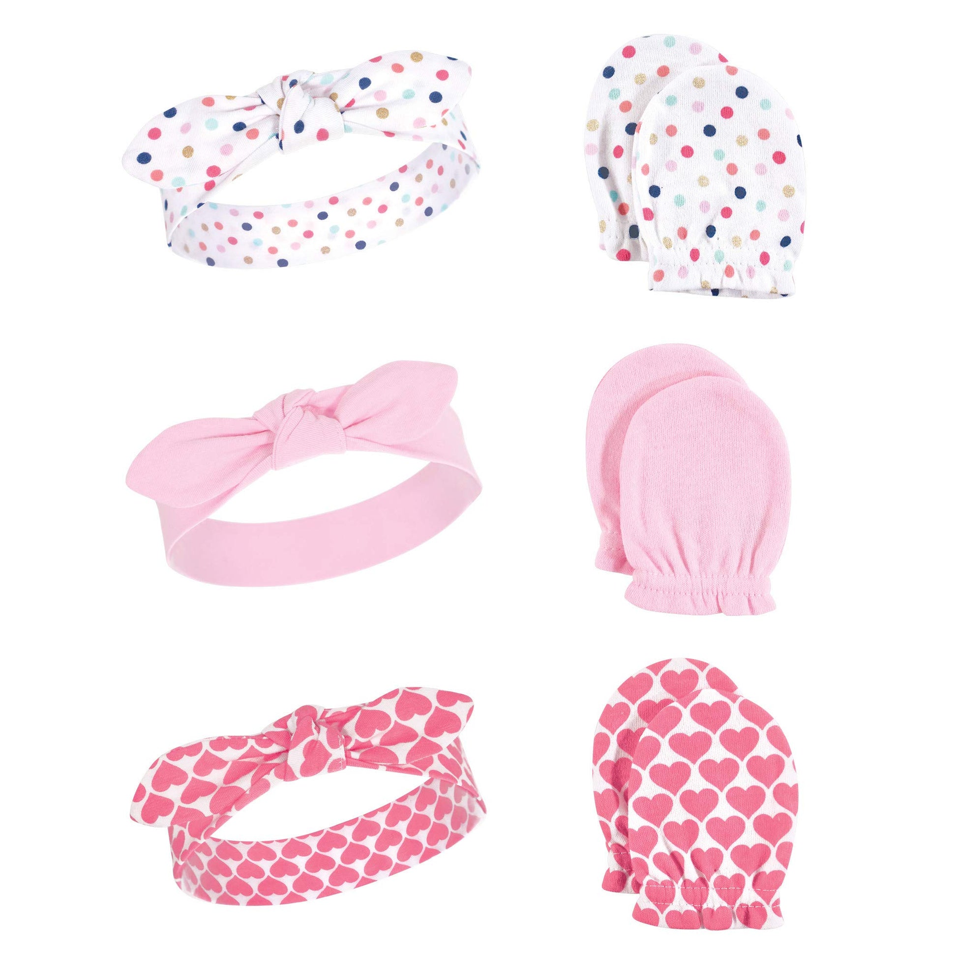 Little Treasure Baby Girl Cotton Headband And Scratch Mitten Set, Confetti, One Size