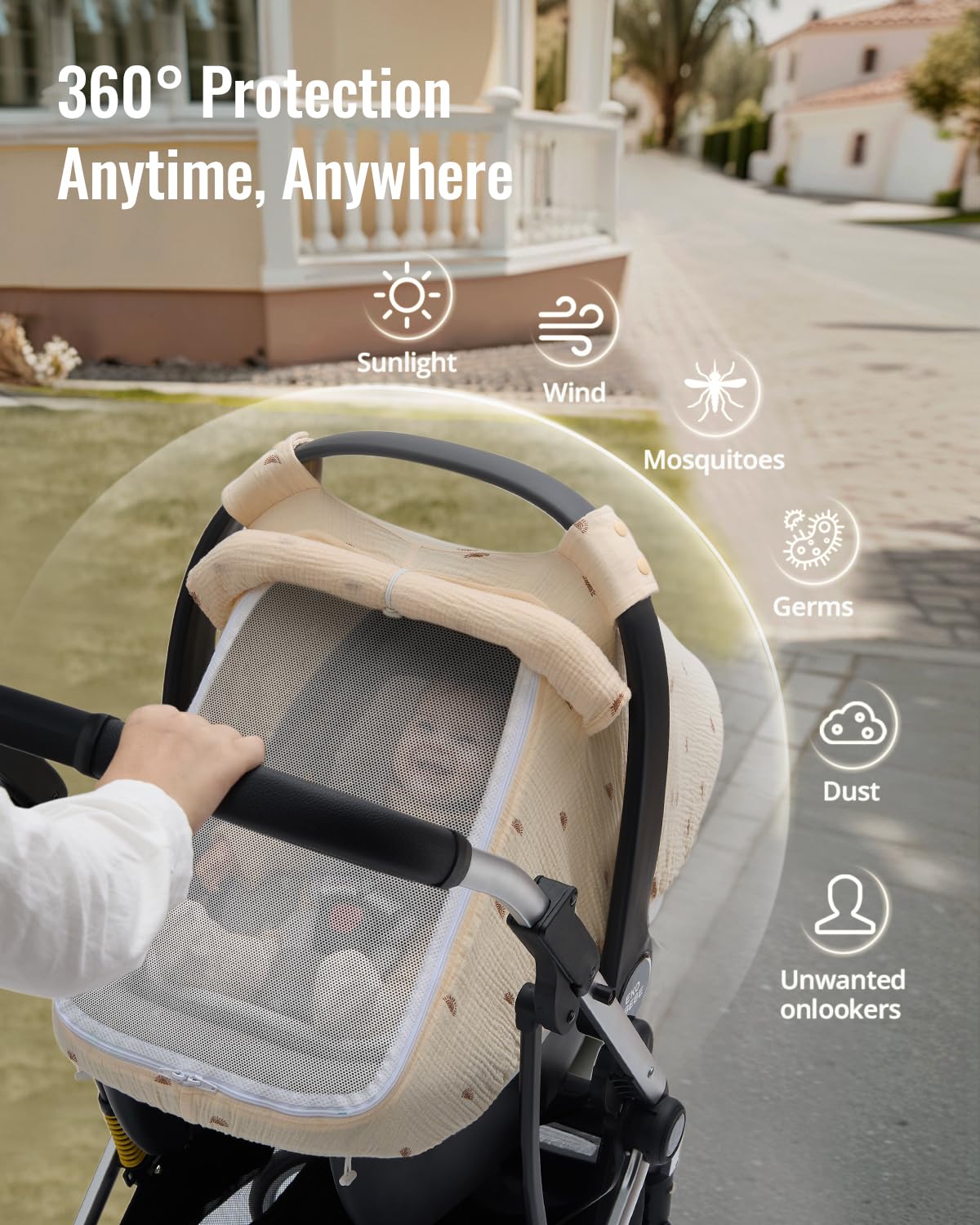 Blissful Diary Baby Car Seat Cover, Extra Large Mesh Window, Breathable Muslin Cotton, Infant Windproof Canopy - Rainbow