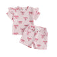 NZNDSHD Toddler Baby Girl Clothes Summer Bow Print Short Sleeve T-Shirt Tops Pockets Shorts Set Waffle Knit Outfit (Pink, 6-12 M