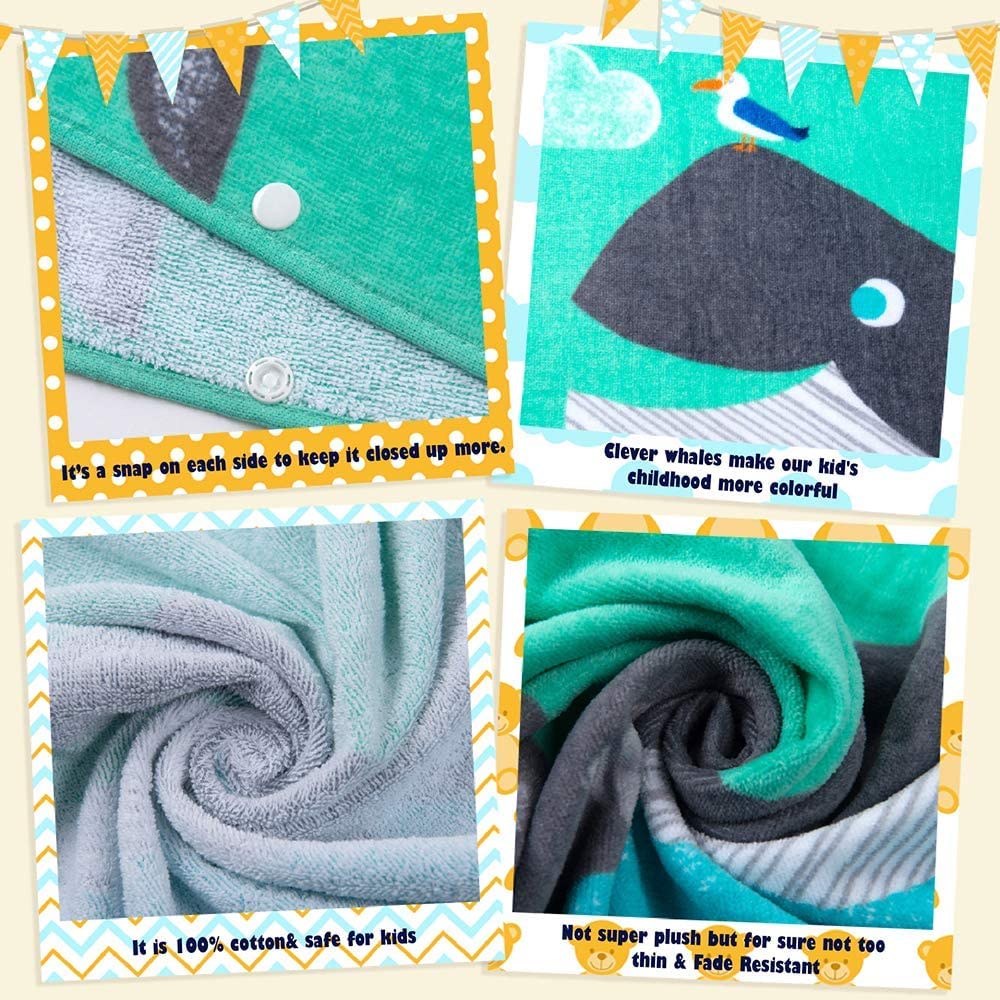 Toddler Hooded Beach Towel Coverup Cape Kids 100% Cotton Soft Quick Dry Absorbent Use For Swim Pool Bath Poncho Towels For 3 To