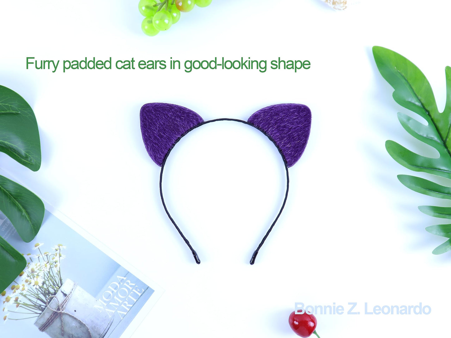 Bonnie Z. Leonardo Purple Cat Ears Headband Furry Cat Ears Headbands Purple