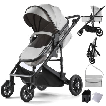 2-in-1 Convertible Baby Stroller with Bassinet Mode, Toddler Stroller with Reversible Seat, Foldable Infant Stroller with Adjust