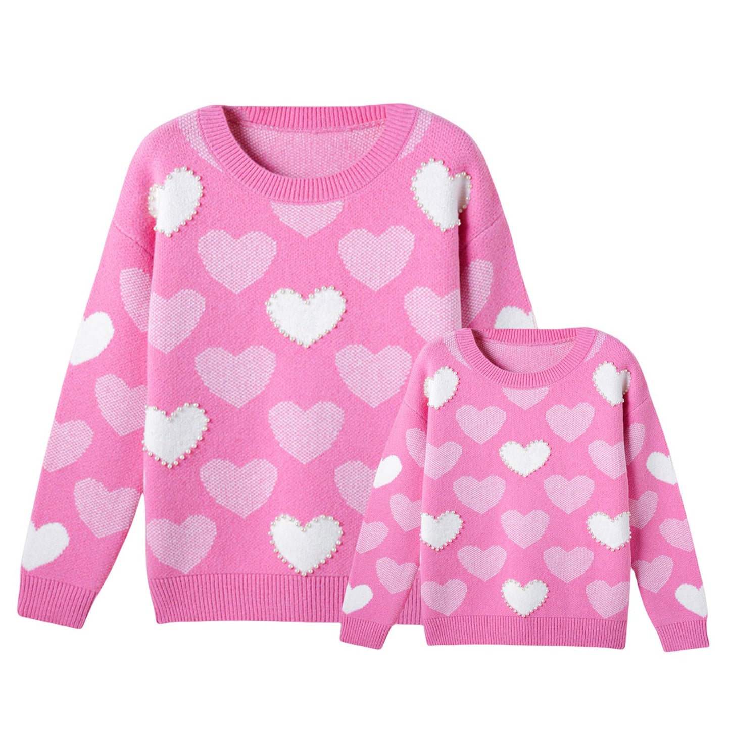 Winioder Mommy and Me Valentines Day Sweaters Crewneck Heart Knit Sweatshirt Pullover Tops Mom and Daughter Matching Outfits (K