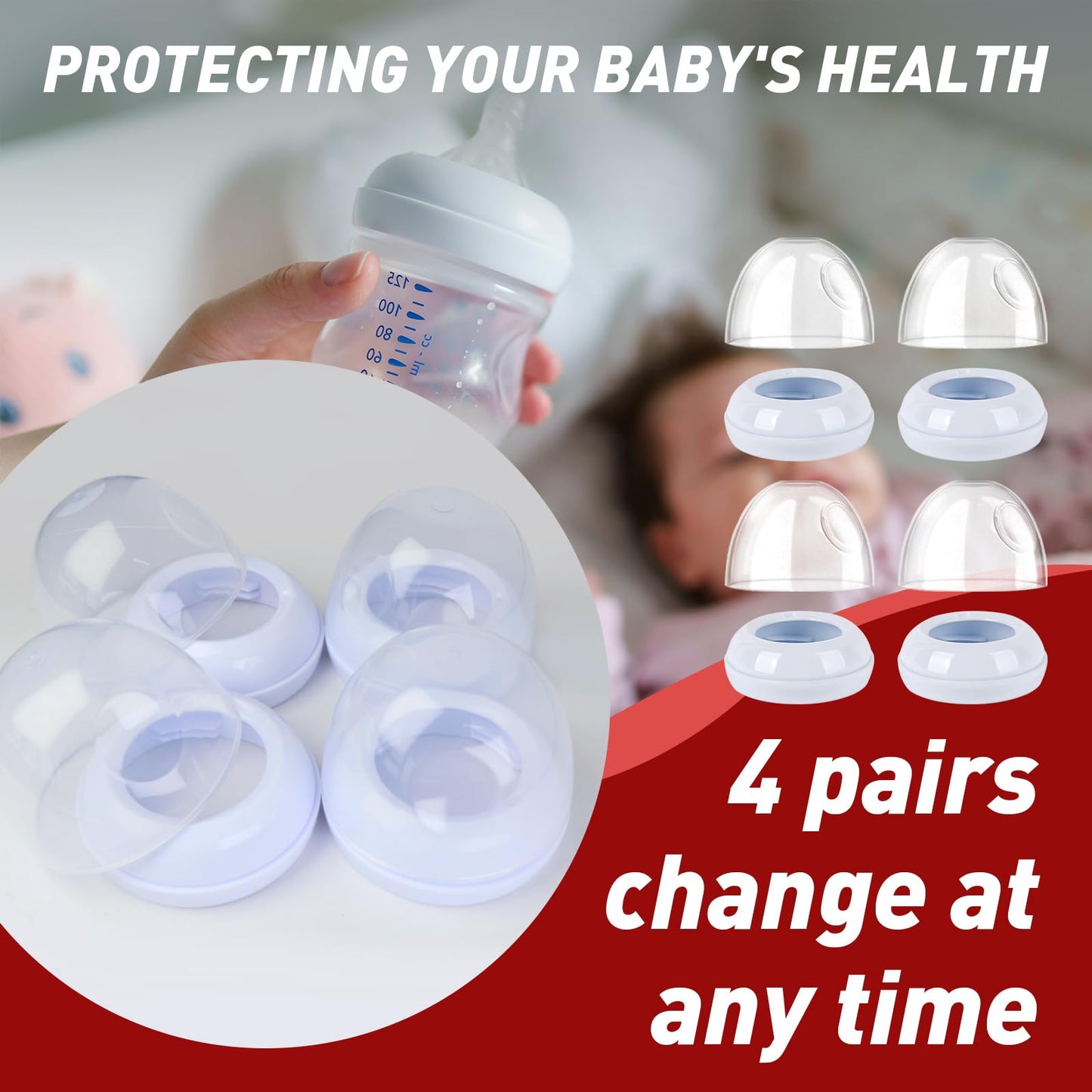 4-Pack Philips Avent Bottle Rings & Caps, Replacement Screw Rings For Natural Plastic & Glass Bottles