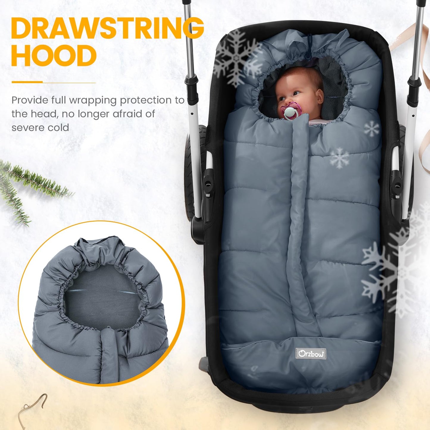 Orzbow Universal Footmuff For Stroller, Winter Warm Baby Stroller Bunting Bag, Waterproof Windproof Warm Polar Fleece Lined For
