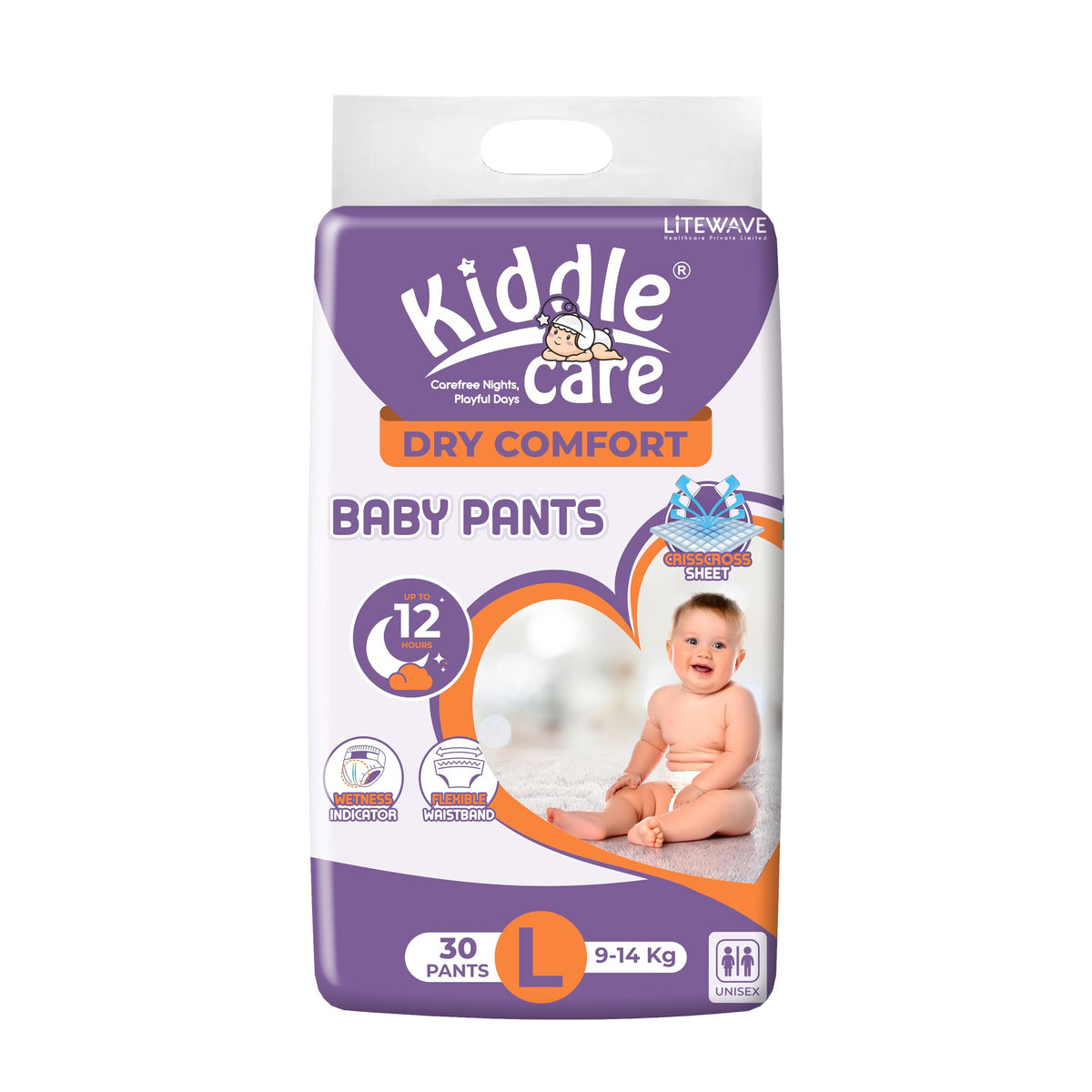 Kiddle Care Dry Comfort Advanced Soft Baby Diaper Pants | Large (L) | 914 Kg | Pack Of 1 | 30 Pieces | Up To 12 Hours Protectio
