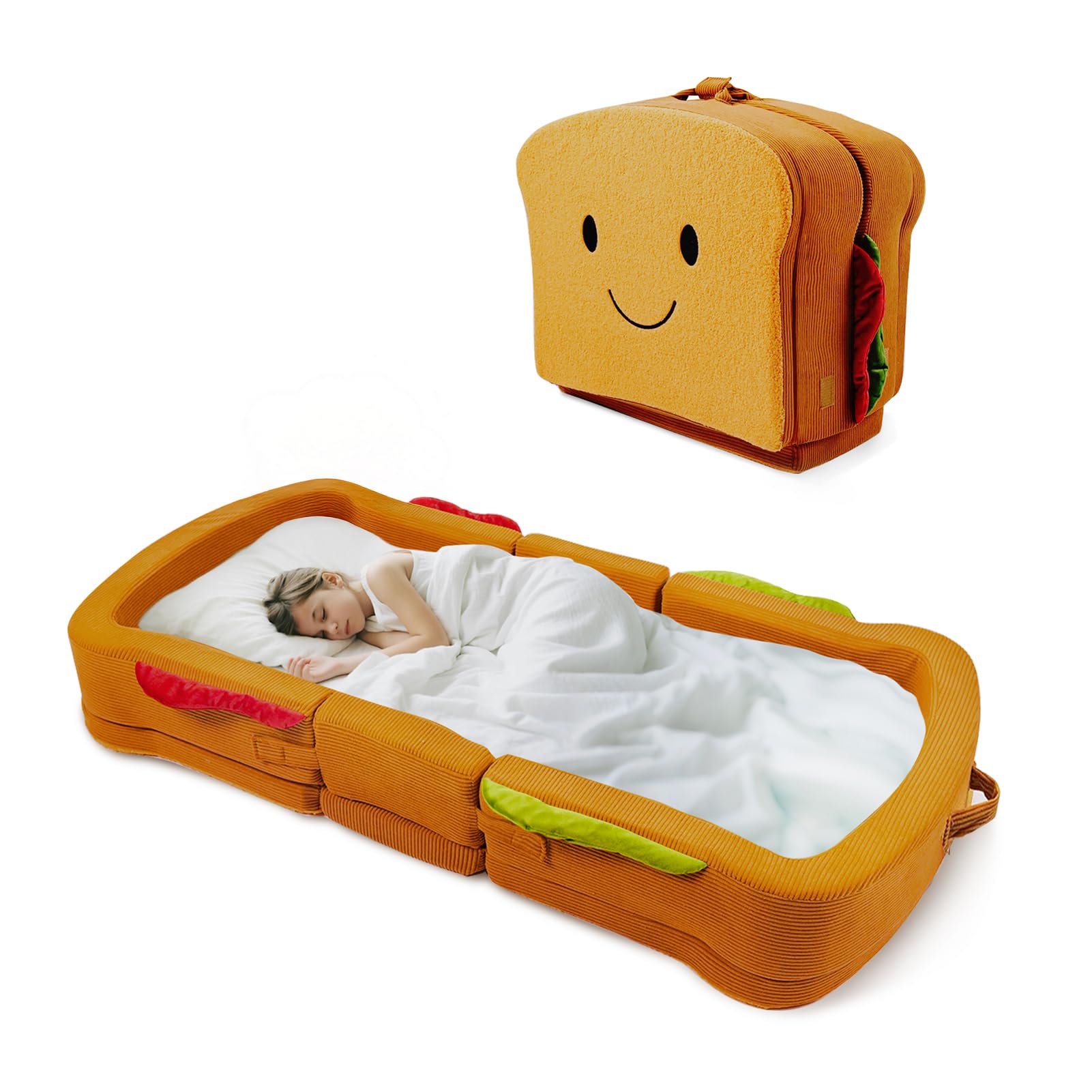 liftoza Toddler Travel Bed Sandwich Style - Portable Toddlers Floor Beds, Foldable Soft Foam Travel Crib for Baby and Kid, Washa