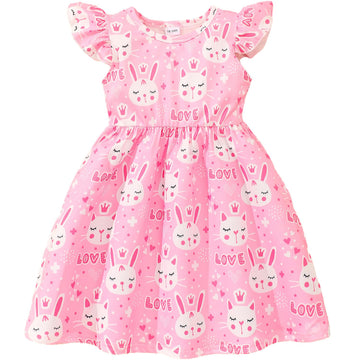 Girls Cat Dress Ruffle Sleeve Letter Print Sundress Kids Birthday Party Bunny Dresses Toddler Valentines Day Outfits Pink 2-3 Y