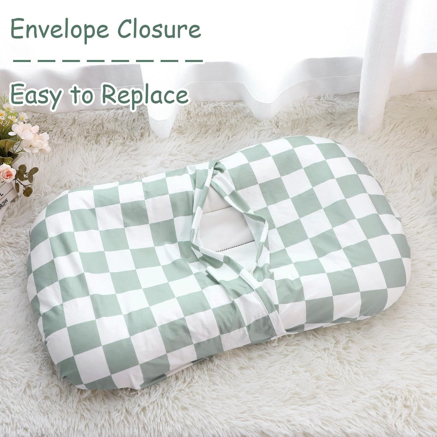 Dilimi Baby Lounger Cover, Newborn Lounger Cover For Boys Girls, Removable Soft Comfortable Lounger Slipcover, Green Checkerboar