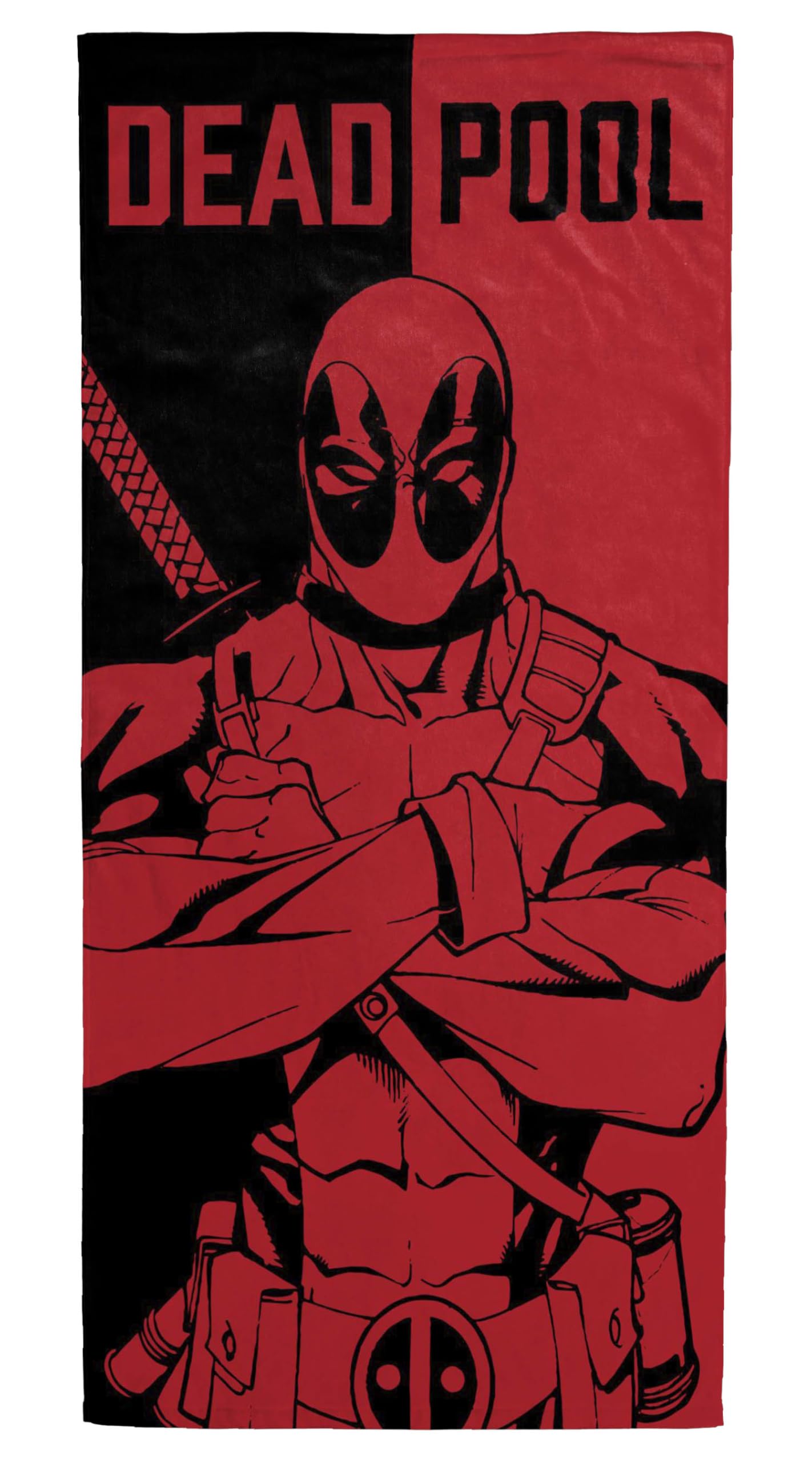 Jay Franco Marvel Deadpool Bath, Pool Beach Towel - Red And Black Super Soft & Absorbent 100% Cotton Towel, Measures 28 X 58