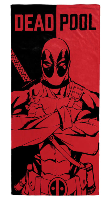 Jay Franco Marvel Deadpool Bath, Pool Beach Towel - Red And Black Super Soft & Absorbent 100% Cotton Towel, Measures 28 X 58