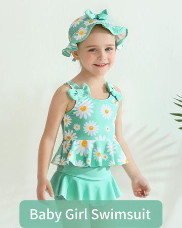 Mioglrie Baby Girl Swimsuit Newborn Bathing Suit Green Dasiy Bikini Infant Summer Beach Tankini 0-3 Month 2 Piece Swimsuit For G