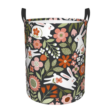 Pevtufa Rabbits On Floral Foldable Laundry Basket Organizer,Fabric Clothes Toy Storage Basket Nursery Hamper Storage Bin For Hou