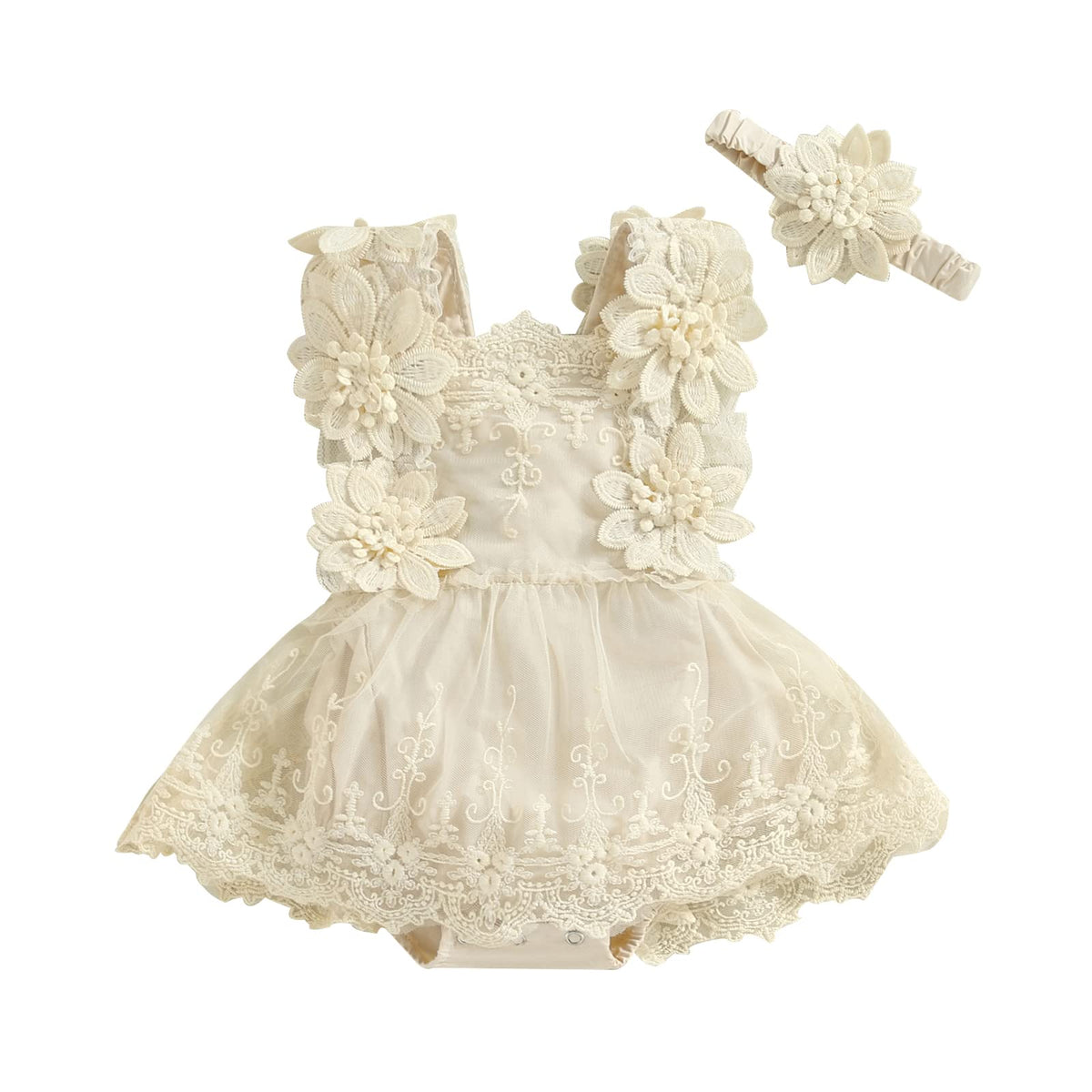 Baby Girl Clothes Floral Boho Lace Romper Bodysuit Romper Jumpsuit Summer Outfit Summer Baby Clothes Girls, Beige, 36 Months