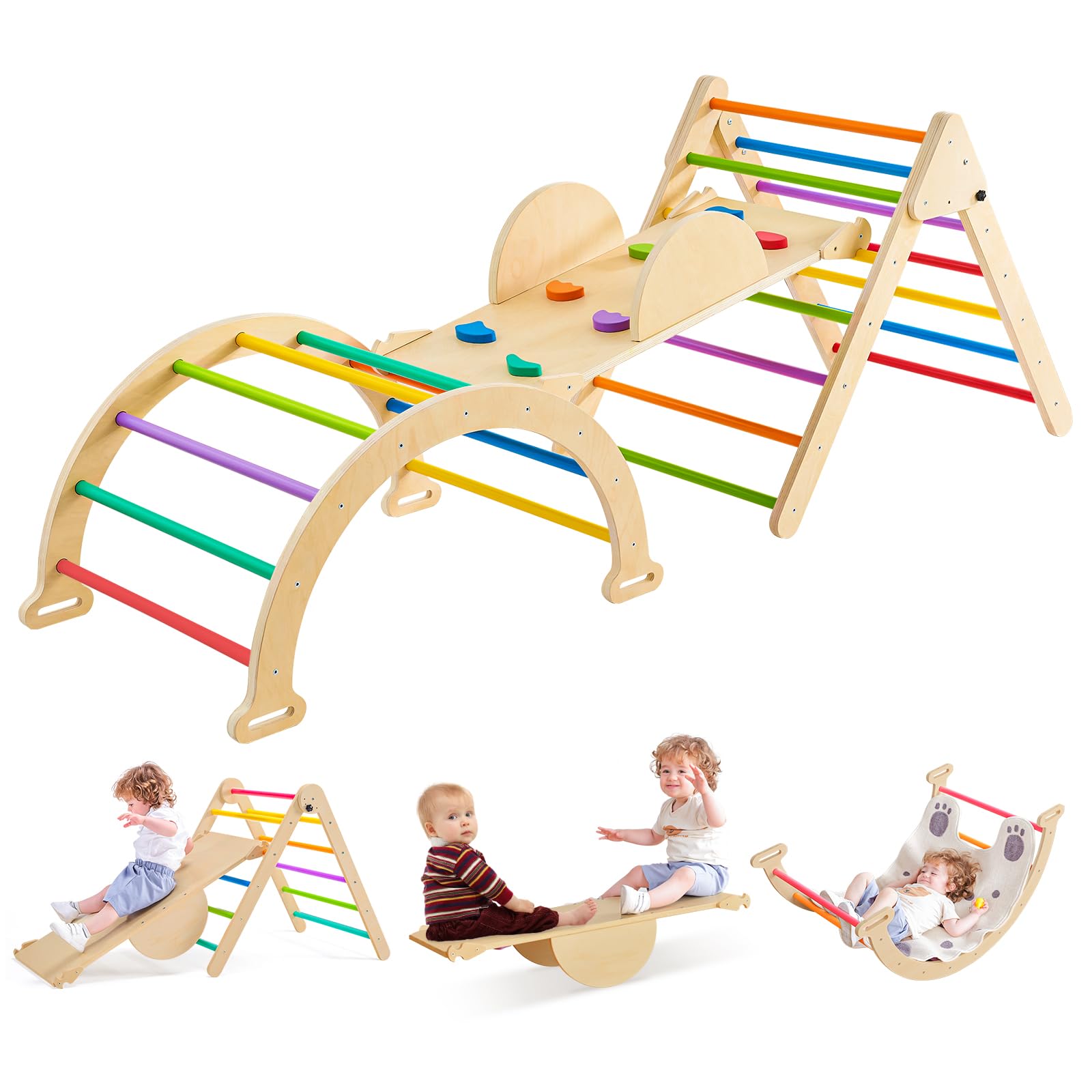 7-In-1 Pikler Triangle Set - Wooden Toddler Climbing Toys, Indoor Play – Cutebab