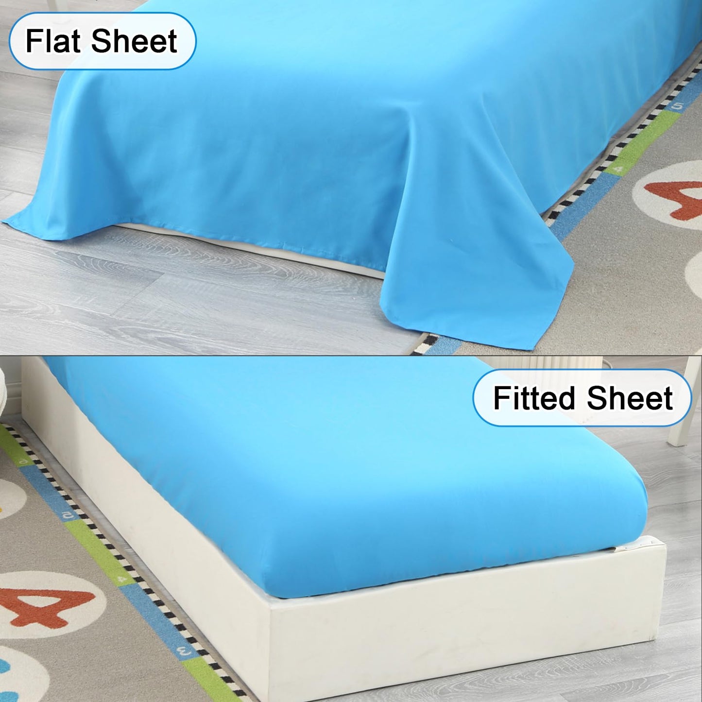 Wowelife Car Toddler Bedding Sets For Boys 4 Piece Blue Vehicle Toddler Bed Sheet Sets Bed-In-A-Bag Comforter Set For Kids Boys