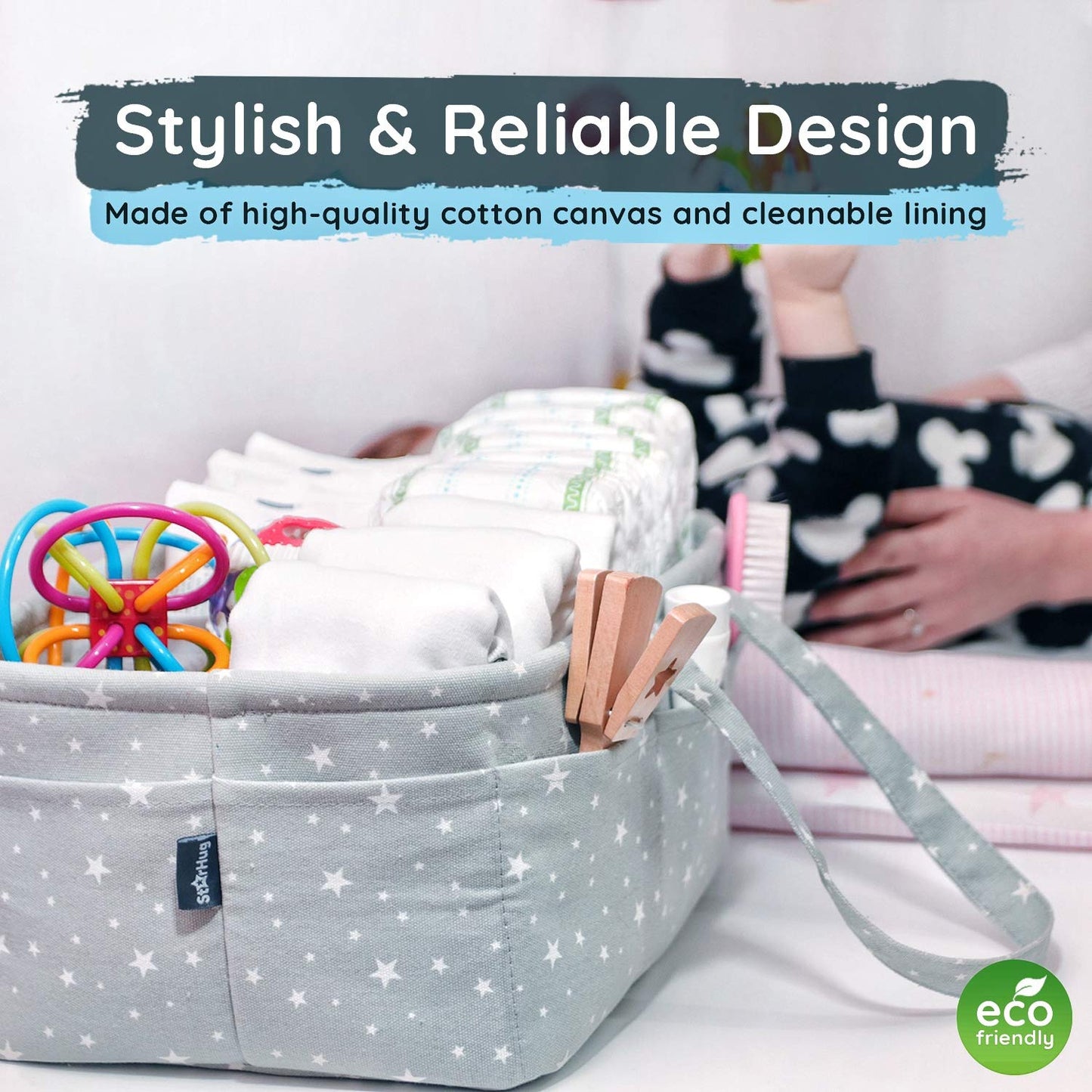 Starhug Baby Diaper Caddy Organizer - Baby Shower Basket | Large Nursery Storage Bin For Changing Table | Car Travel Tote Bag |
