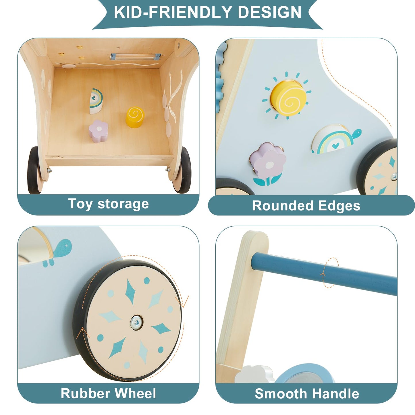 Beright Wooden Baby Walker, Wooden Baby Push Walker, Learning Activity Toys, Baby Push Toy Multiple Activities Center, Gift for