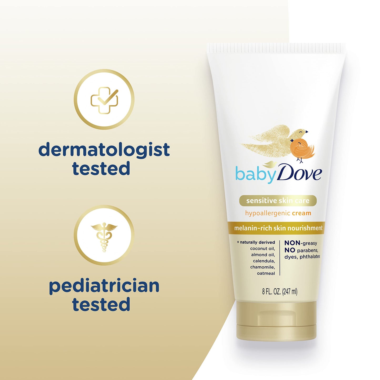 Baby Dove Sensitive Baby Cream Baby Skin Care Melanin-Rich Skin Nourishment Hypoallergenic And Non-Greasy 8 Oz