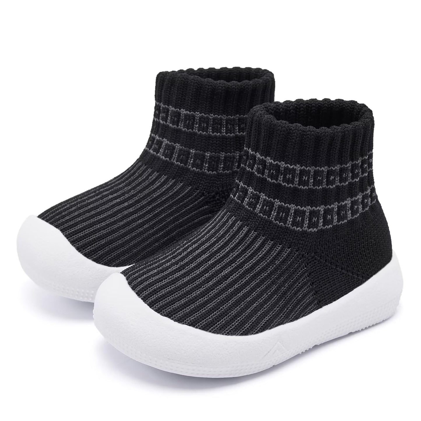 Baby Shoes Girls Boys Baby Sock Shoes With Grip Infant First Walking Sneaker Toddler Slipper Non Slip 12-15 Months Black