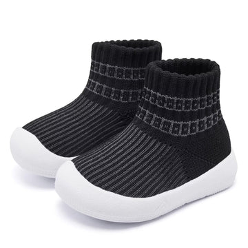 Baby Shoes Girls Boys Baby Sock Shoes With Grip Infant First Walking Sneaker Toddler Slipper Non Slip 12-15 Months Black