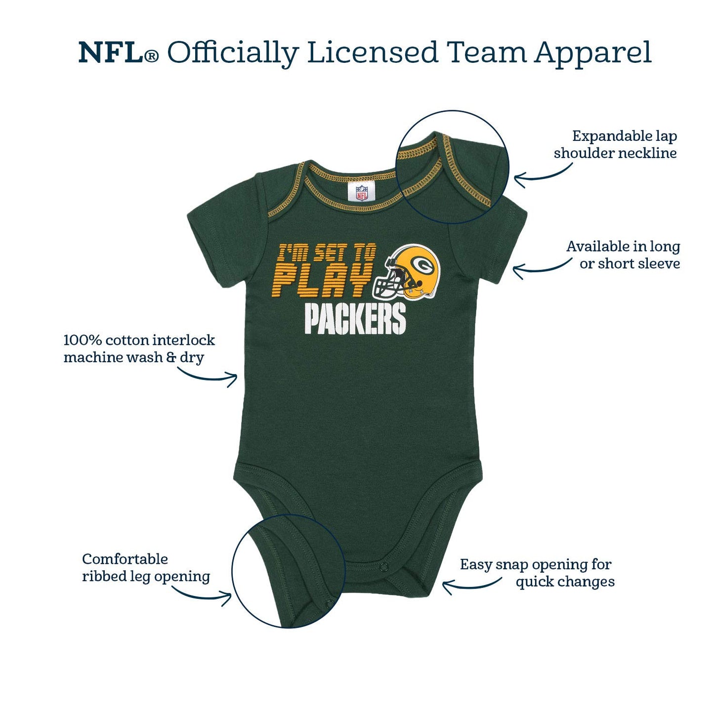 Gerber Baby Girls NFL 3 Pack Short Sleeve Onesie Bodysuit, Team Color, 0-3 Months