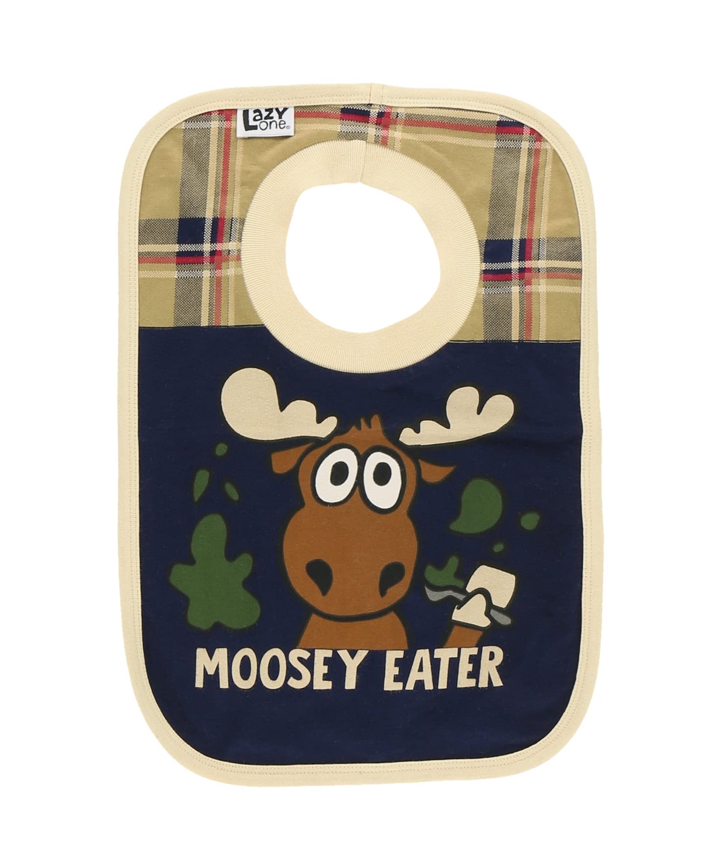 Lazyone Animal-Print Baby Bibs, Cute Baby Shower Gifts, One Size, Blue Plaid, Moose (Moosey Eater Boy, One Size)