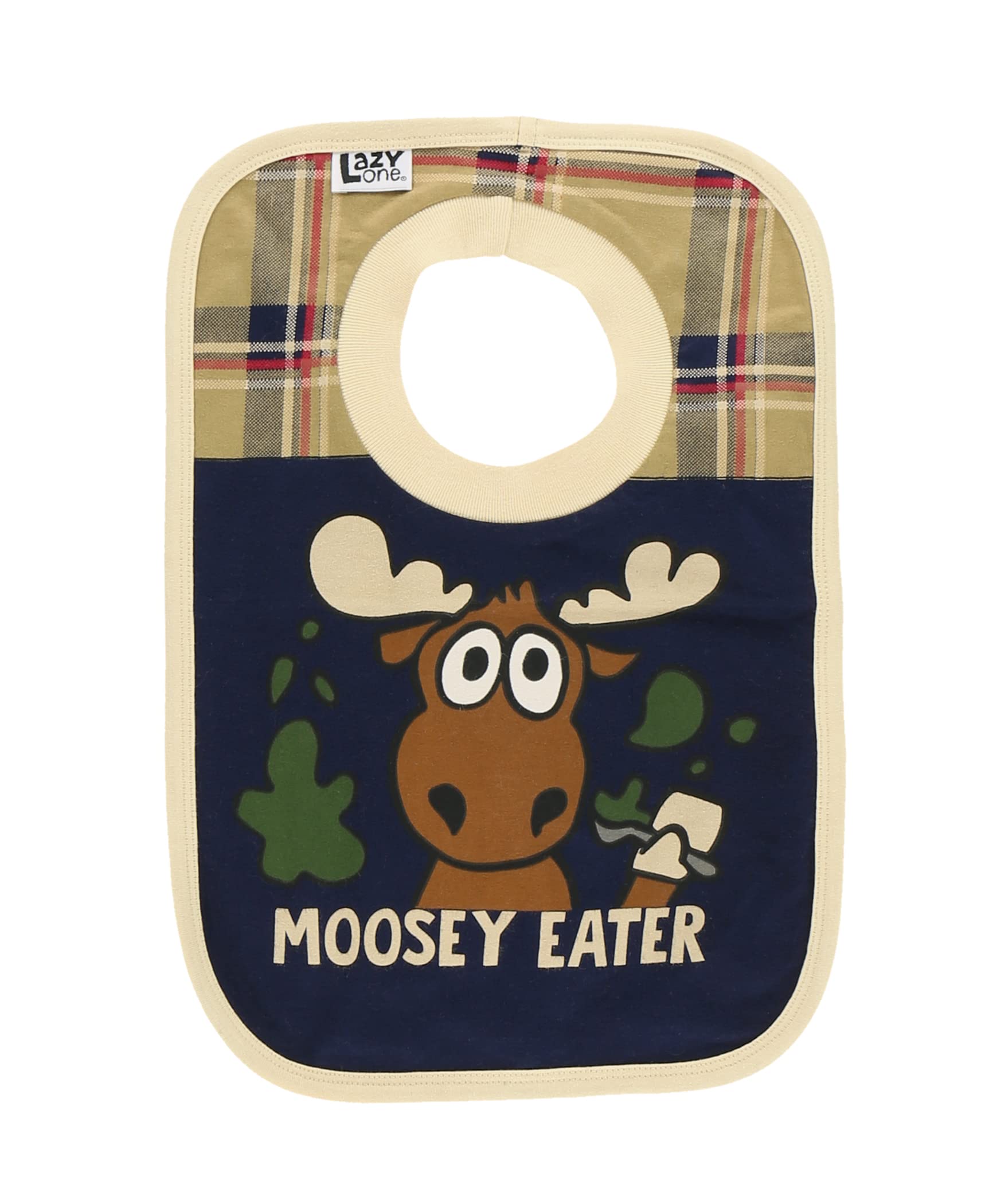 Lazyone Animal-Print Baby Bibs, Cute Baby Shower Gifts, One Size, Blue Plaid, Moose (Moosey Eater Boy, One Size)