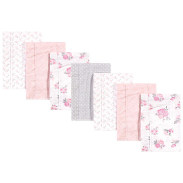 Hudson Baby Unisex Baby Cotton Flannel Burp Cloths, Pink Floral, One Size