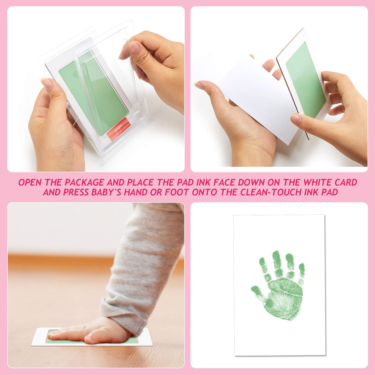 Outus 3 x 5 Inch Newborn Handprint and Footprint Paw Print Kit 4 Clean Touch Ink Pads 10 Imprint Cards Pet Inkless Hand and Feet