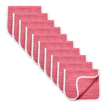 Synrroe Muslin Burp Cloths Large Pack of 10 Extra Absorbent and Soft 6 Layers 20 by 10 Inches 100% Cotton (Rose Red 10 Pack)
