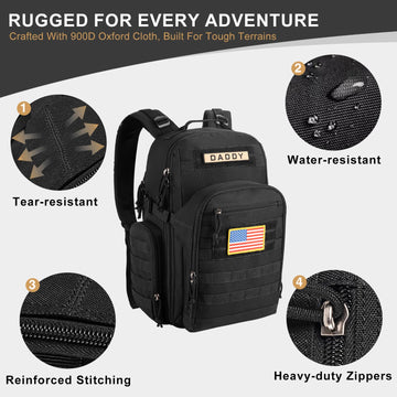 Miracol Military Diaper Bag For Men - Waterproof Multi-Pocket Organization Diaper Backpack For Travel Hiking Camping - Baby Gear