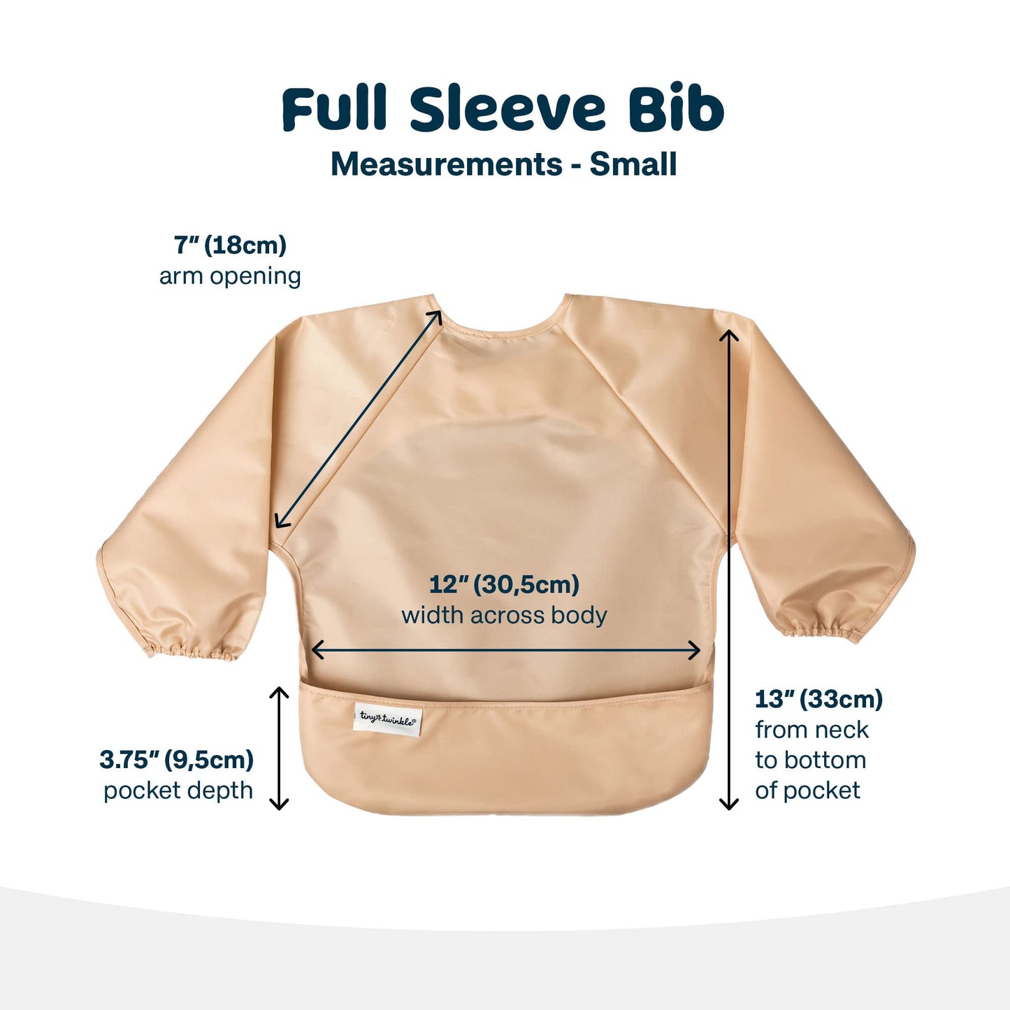 Tiny Twinkle Mess Proof Baby Bib, 2 Pack Long Sleeve Bib Outfit, Waterproof Bibs For Toddlers, Machine Washable, Tug Proof (Sand
