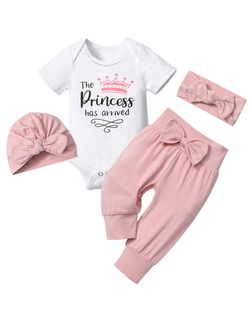 Tyesmo 0-3 Months Baby Girl Clothes 0 3 Months Baby Clothes For Girls Short Sleeve White Romper Pink Pant Sets The Princess Has