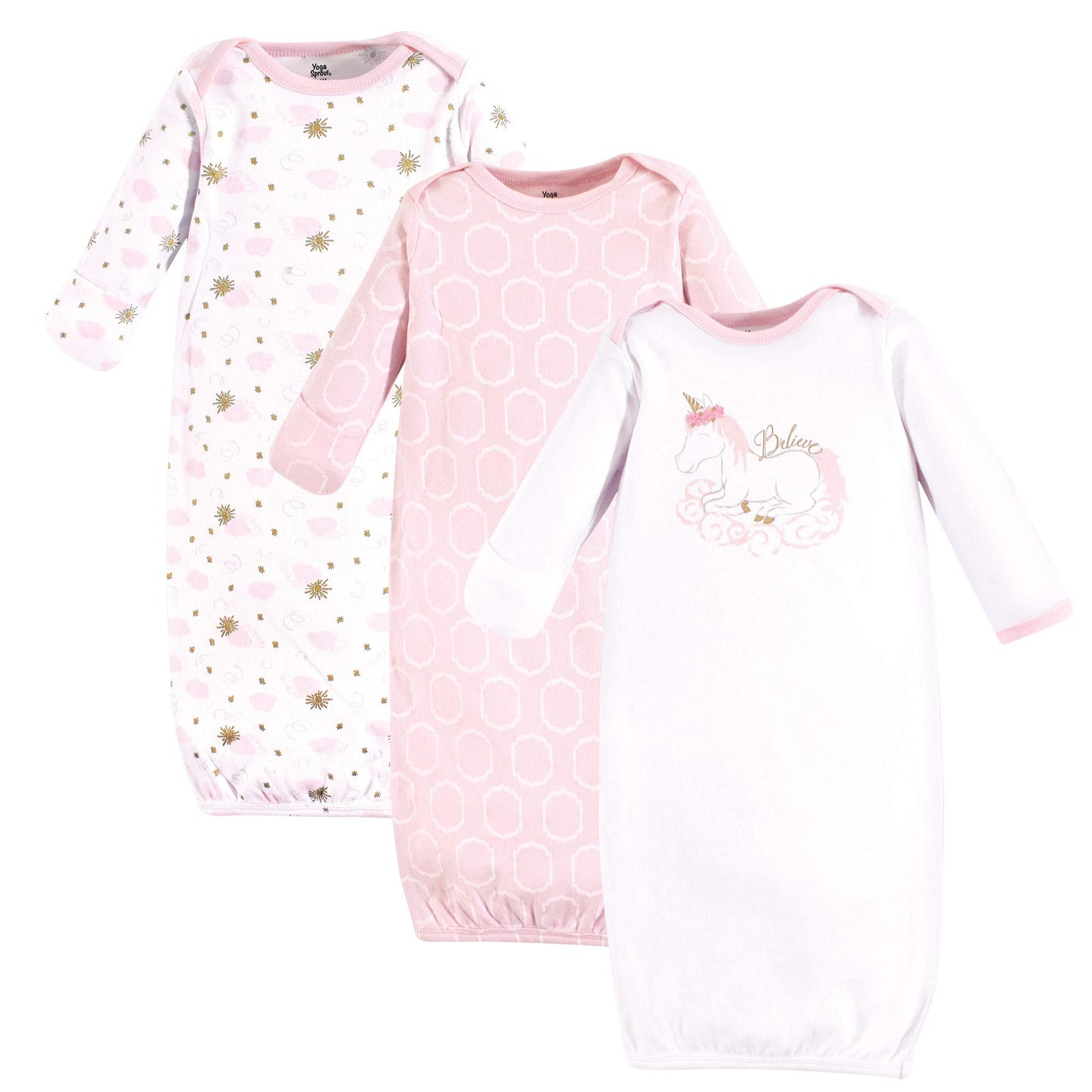 Yoga Sprout Unisex Baby Cotton Gowns, Unicorn, 0-6 Months