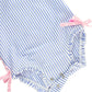 Rufflebutts Baby/Toddler Girls Long Sleeve One Piece Swimsuit - Blue Seersucker With Upf 50+ Sun Protection - 6-12M