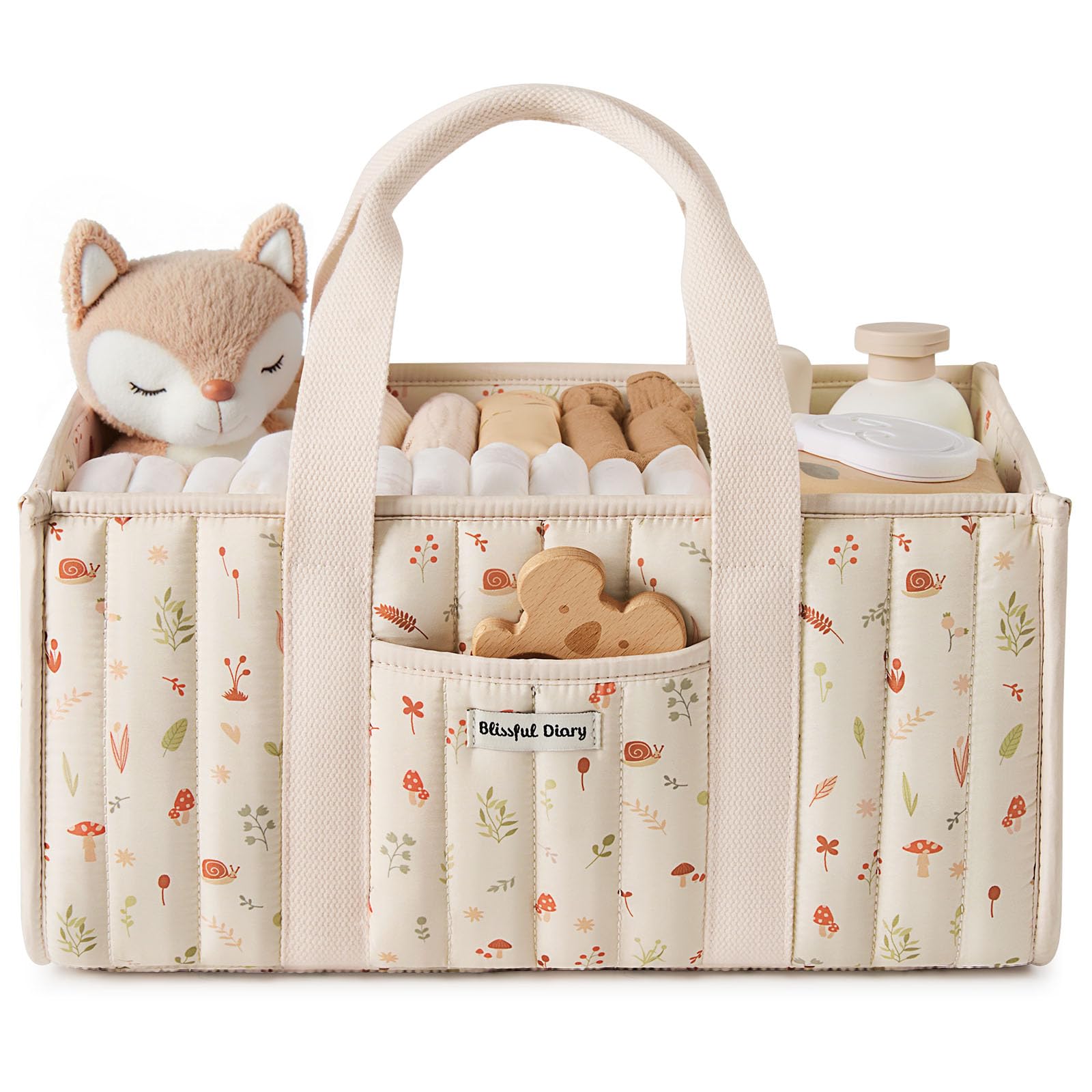 Blissful Diary Woodland Diaper Caddy Organizer, Stylish Nursery Storage Basket, Gift for Baby Shower, Newborn Essentials, Woodla