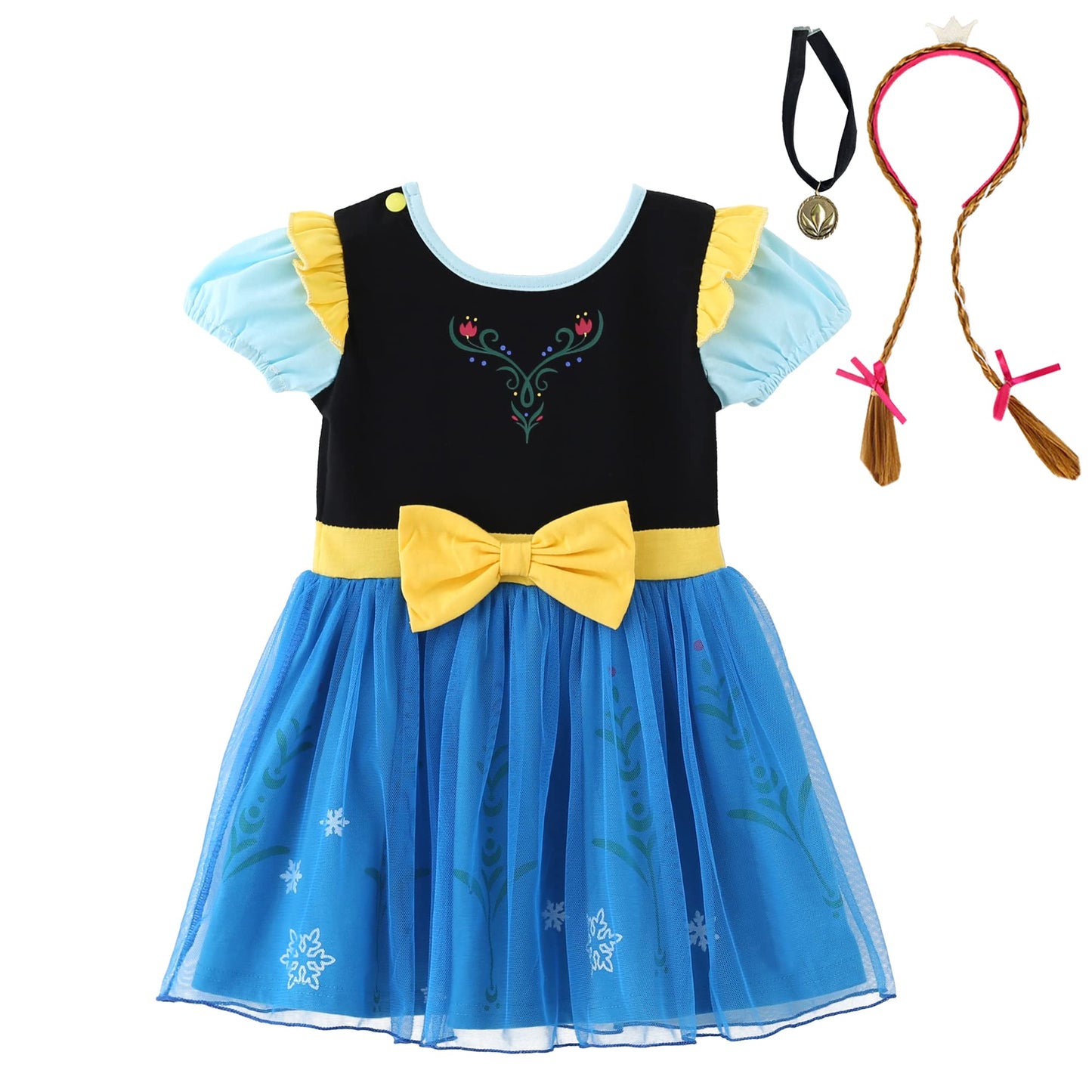Dressy Daisy Ice Princess Dress Up Clothes Halloween Fancy Party Tulle Skirt Summer Outfit with Accessories for Toddler Girls Si