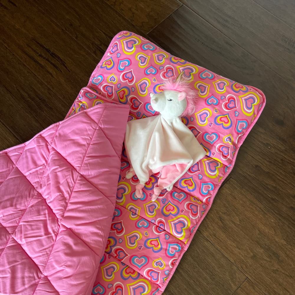 Emily Rose Rollup Toddler Kids Sleeping Nap Cot Mat | Removable Pillow & Unicorn Lovey Included | 100% Cotton For Daycare, Presc