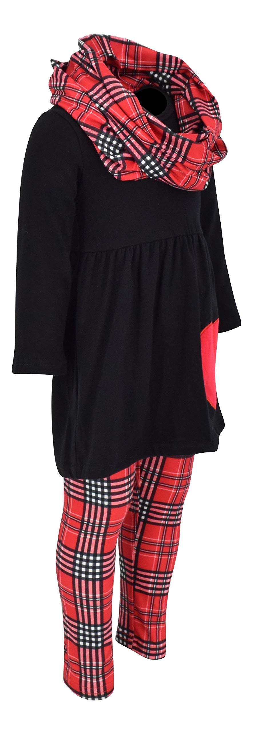 Unique Baby Girls 3 Piece Valentines Day Toddler Plaid Heart Legging Set Outfit (10 Years, Red)