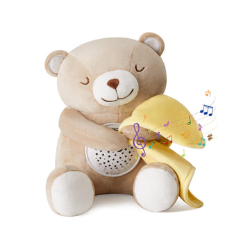 Apunol Baby Sleep Soother, White Noise Sound Machine Projector Night Light, Portable Stuffed Teddy Baby Gifts Bear Toy with 18 S