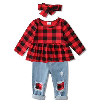 Caretoo Girls Clothes Christmas Outfits, Cute Baby Girl Floral Long Sleeve Pant Set Flower Ruffle Top