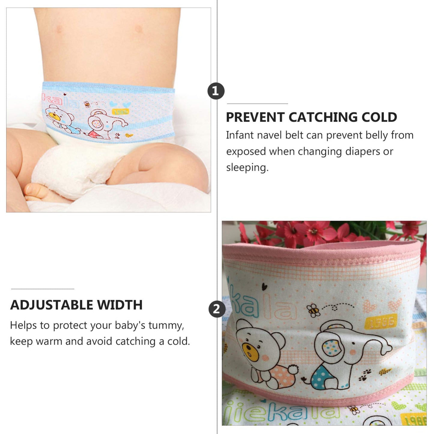 Heallily Baby Belly Button Band 4Pcs Newborn Belly Belt Cotton Umbilical Cord Infant Belly Band Cartoon Soft Newborn Navel Baby