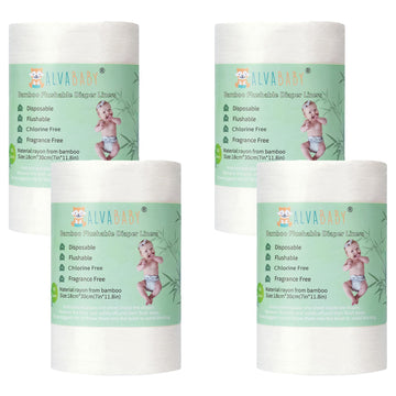 ALVABABY Diaper Liners 4 Rolls for Baby Cloth Diaper 11.8 x 7.1 Inch Disposable Natural Soft Compostable Fragrance Free and Chlo
