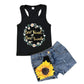 2Pcs/Set Toddler Kids Baby Girl Sleeveless T-Shirt Top+Sunflower Denim Jeans Shorts Outfits (Black, 5-6 Years Old)
