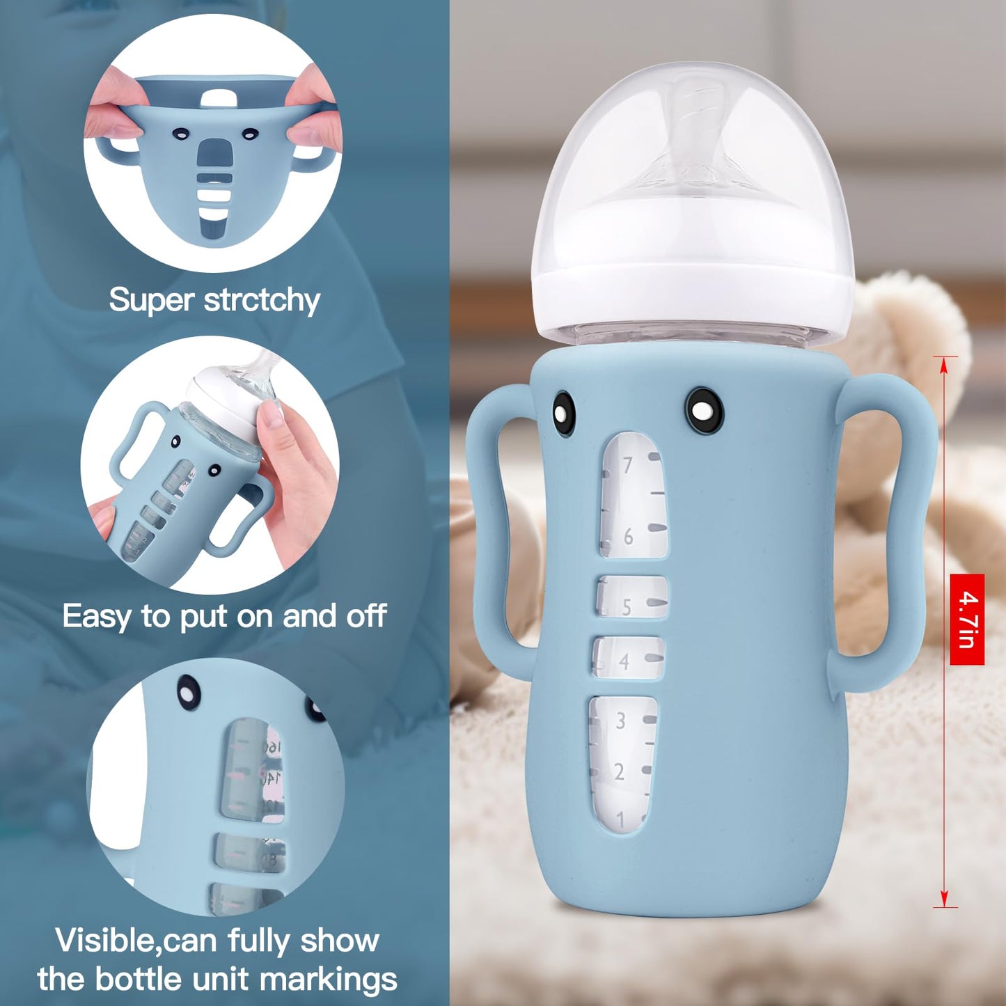 3 Pack Cute Silicone Sleeves With Handles For Avent Natural Glass Baby Bottles - Anti Breakage Holder, Compatible With Philips A