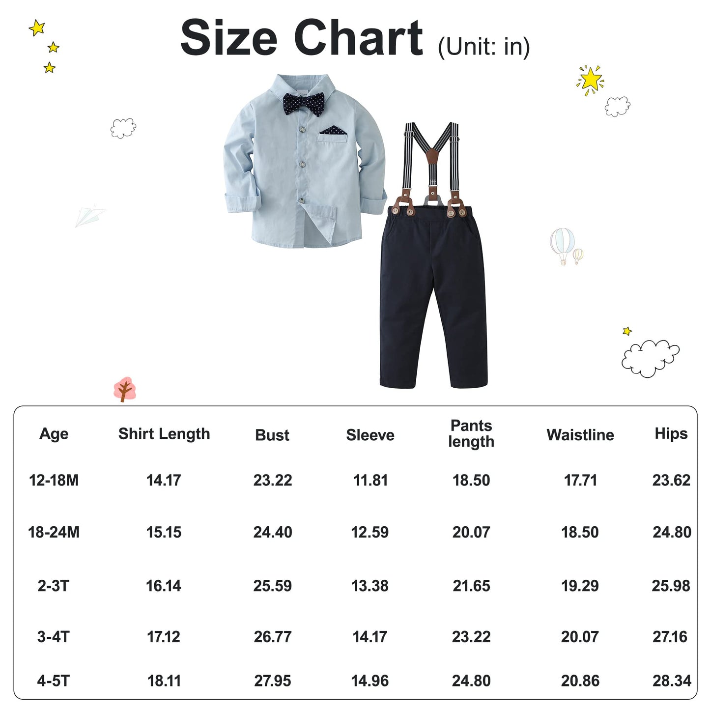 Disaur Boys Church Outfit Blue Dark Blue Long Sleeve Dress Shirt Bow Tie Suspender Pants Toddler Formal Outfit Boy 2T 3T 2-3T